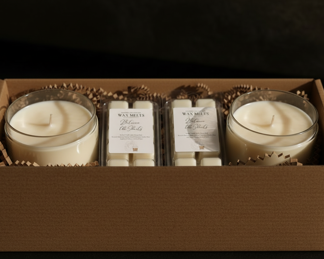 Monthly subscription box with two candles and two wax melts