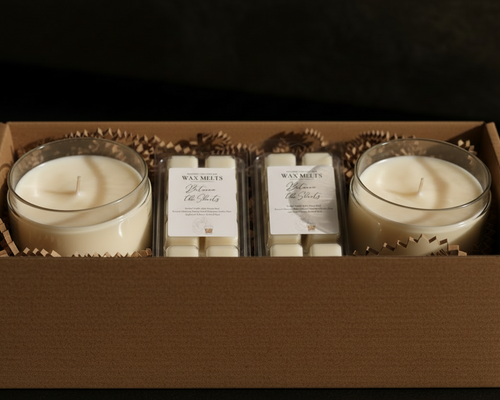 Monthly subscription box with two candles and two wax melts